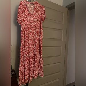 Zara Red and White Floral Maxi Dress